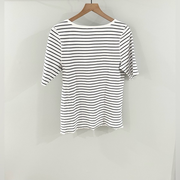 Sundance Gray & White Stripe Short Sleeve Ribbed Knit Henley Size Large - Picture 6 of 6